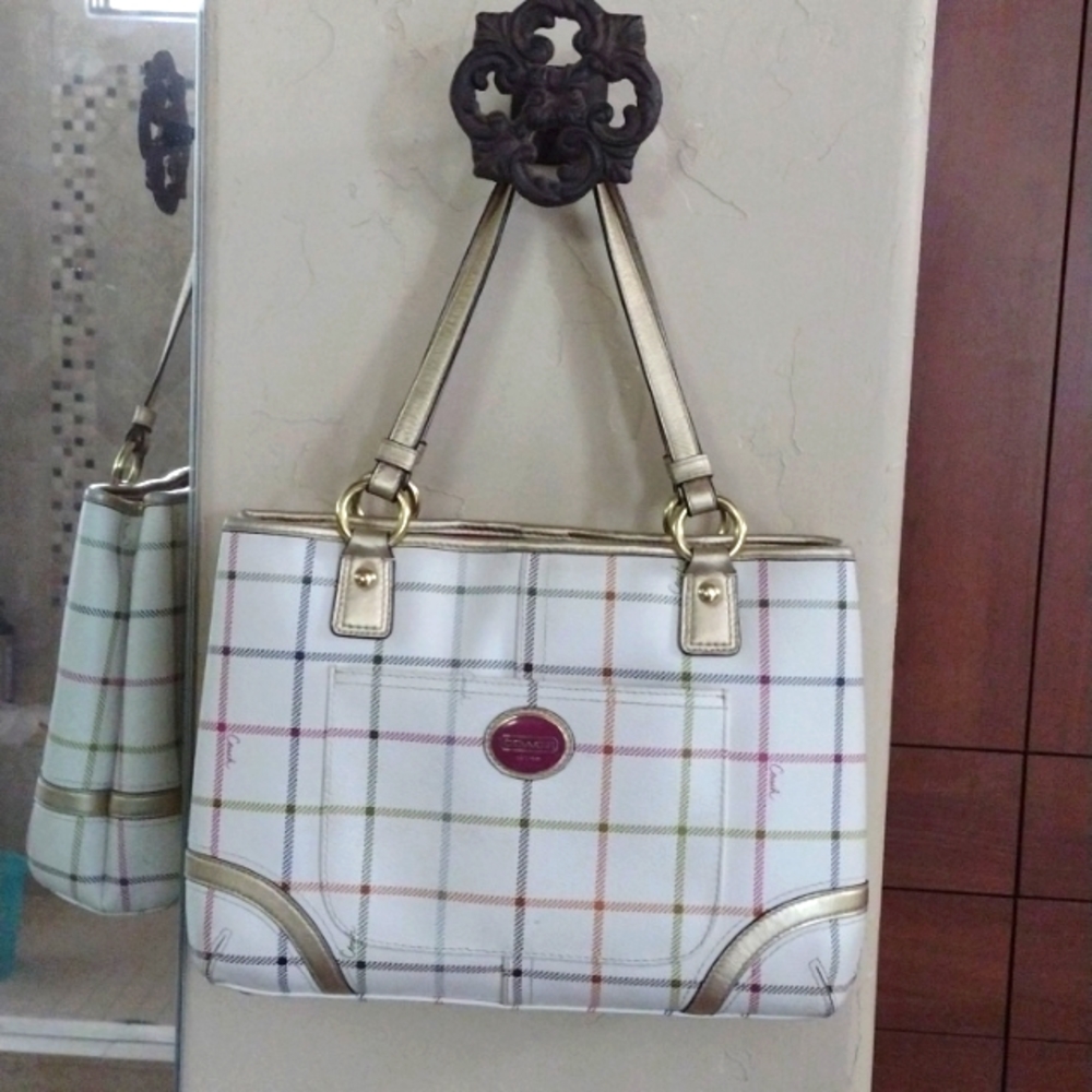 Coach Plaid Tattersall Leather Handbag